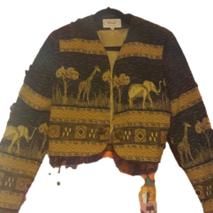 Vintage tapestry jacket! Safari! 1990s substitute teacher vibes!